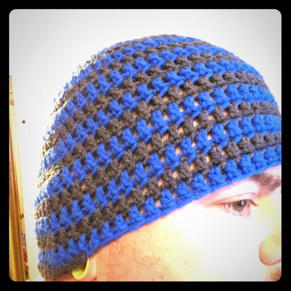 Royal blue and charcoal spiral beanie